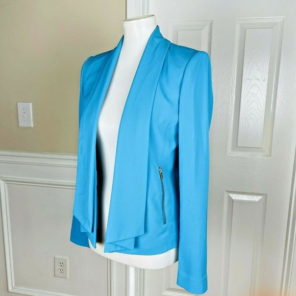 CALVIN KLEIN Blue Open Front Polyester Stretch Lined Open Front Blazer - Picture 2 of 6